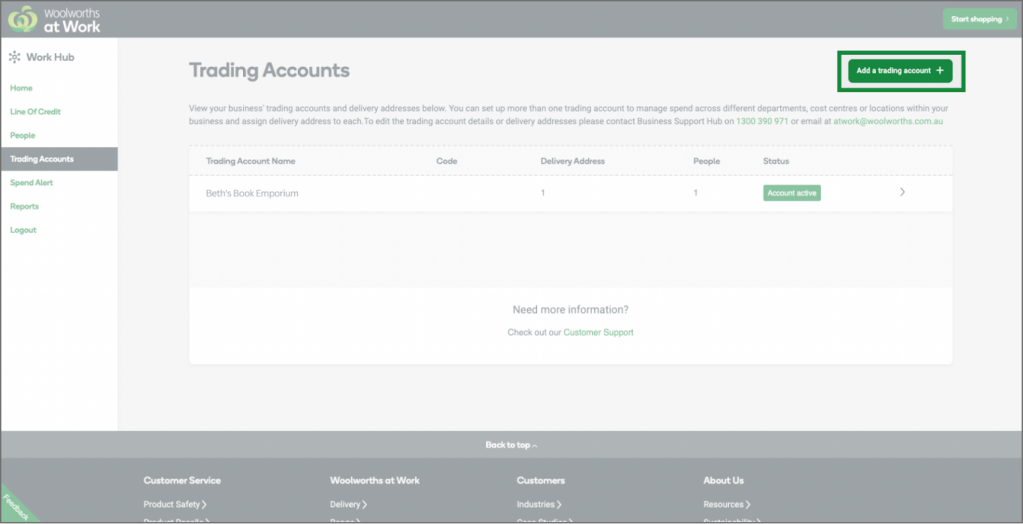 Visit Work Hub and navigate to the ‘Trading Accounts’ page screenshot.