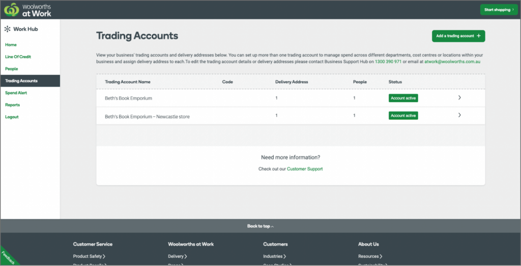 Trading accounts page screenshot.