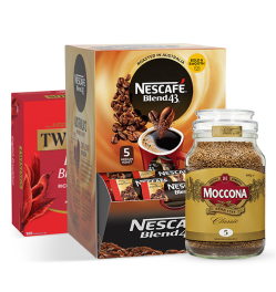 Nescafe Blend 43 Sachets, Moccona Instant Coffee, Twinings Tea Bags