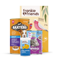 Baxter's Dog Food, Whiskas Cat Food, Bird Food, Fish Food Flakes