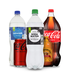 Sparkling Soda Water, Lemonade, Coca-Cola, Coca-Cola No Sugar