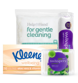 Kleenex tissues, Swisspers Cotton Tips, Swisspers Face Pads