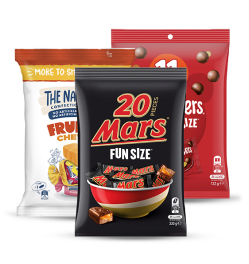 Mars Bar Fun Size, Maltesers Fun Size, Fruit Chew Lollies