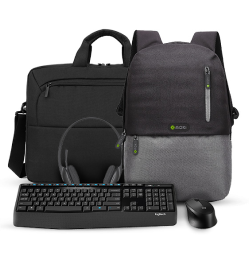 Wiresless Logitech Computer Keyboard, wireless mouse, Laptop bag and backpack, headphones