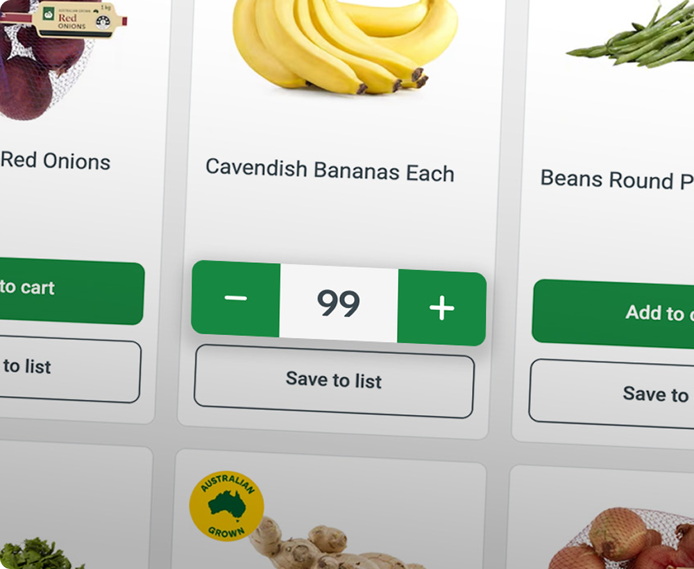 shopping screen, order up to 99 bananas