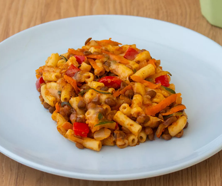 Menu Plan & Order’s ECEC winter recipe Italian Lentil & Veggie Pasta Bake is filled with legumes; an important immune-supporting food