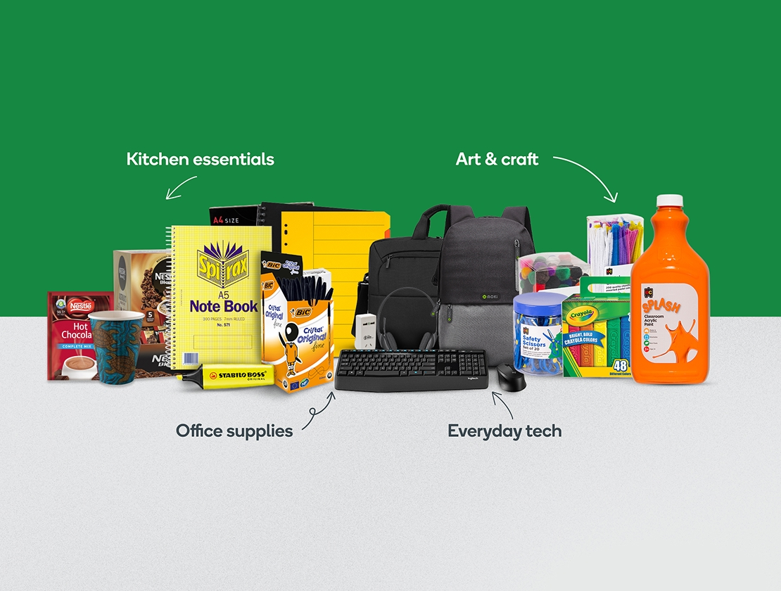Picture showing products from various categories like kitchen essentials, everyday tech, art & craft and more